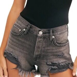We The Free Loving Good Vibrations distressed denim shorts in Sulphor Black, 26.